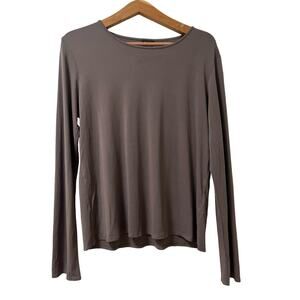 Eileen Fisher Stretchy 100% Silk Long Sleeve Top Size L Brown Minimalist Capsule